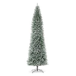 Flash Sale 🛒 Glitzhome® 11ft. Pre-Lit Flocked Pencil Fir Artificial 🎅 Christmas Tree, Warm White LED Lights 😀 -Glitzhome Sales D652266S 6