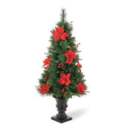 Deals ✨ Glitzhome® 4ft. Pre-Lit Pine Artificial 🎄 Christmas Porch Tree, Warm White LED Lights 🤩 -Glitzhome Sales D652269S 5
