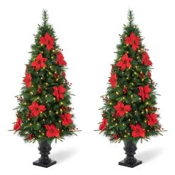 Flash Sale ❤️ Glitzhome® 2 Pack 5ft. Pre-Lit Pine Artificial 🎄 Christmas Porch Tree, Warm White LED Lights 💯