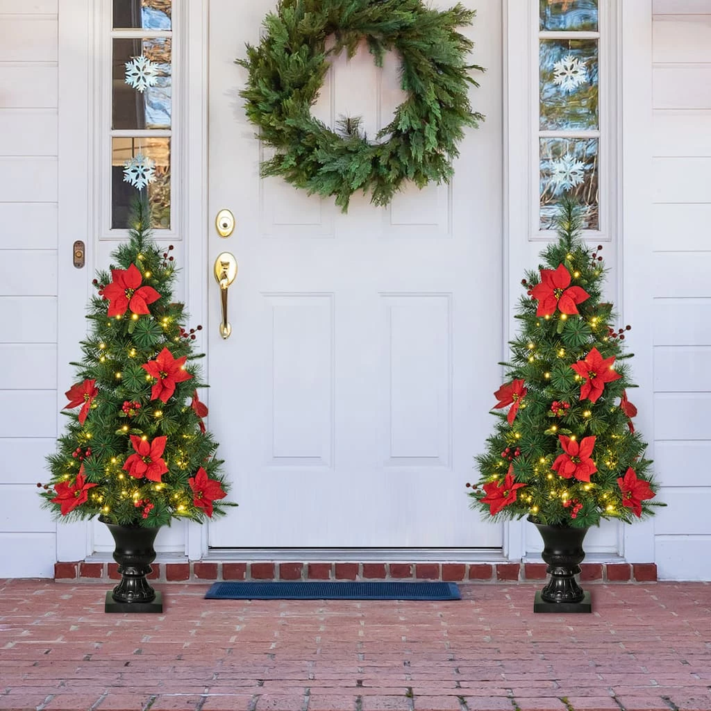 Cheap π€© Glitzhome® 2 Pack 4ft. Pre-Lit Pine Artificial π Christmas Porch Tree, Warm White LED Lights π€© 4 Cheap π€© Glitzhome® 2 Pack 4ft. Pre-Lit Pine Artificial π Christmas Porch Tree, Warm White LED Lights π€© - Image 2