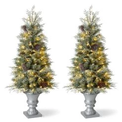 Outlet π₯° Glitzhome® 2 Pack 4ft. Pre-Lit Pine Artificial π Christmas Porch Tree, Warm White LED Lights π§¨