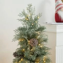 Outlet 🥰 Glitzhome® 2 Pack 4ft. Pre-Lit Pine Artificial 🎄 Christmas Porch Tree, Warm White LED Lights 🧨 -Glitzhome Sales D652279S 4