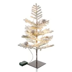 Flash Sale ⭐ Glitzhome® 2ft. Pre-Lit Upward Wrapped Flocked Pine Artificial 🎅 Christmas Table Tree, Warm White LED Lights 🤩
