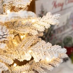 Flash Sale ⭐ Glitzhome® 2ft. Pre-Lit Upward Wrapped Flocked Pine Artificial 🎅 Christmas Table Tree, Warm White LED Lights 🤩 -Glitzhome Sales D652281S 5