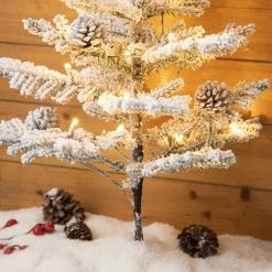 Flash Sale ⭐ Glitzhome® 2ft. Pre-Lit Upward Wrapped Flocked Pine Artificial 🎅 Christmas Table Tree, Warm White LED Lights 🤩 -Glitzhome Sales D652281S 6
