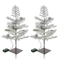 Flash Sale 💯 Glitzhome® 2 Pack 2ft. Pre-Lit Upward Wrapped Flocked Pine Artificial ❄ Christmas Table Tree, Warm White LED Lights 🎉