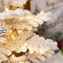 Flash Sale 💯 Glitzhome® 2 Pack 2ft. Pre-Lit Upward Wrapped Flocked Pine Artificial ❄ Christmas Table Tree, Warm White LED Lights 🎉 -Glitzhome Sales D652282S 5