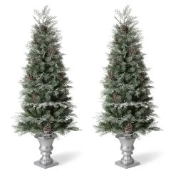 Hot Sale 🧨 Glitzhome® 2 Pack 5ft. Pre-Lit Pine Artificial 🎄 Christmas Porch Tree, Warm White LED Lights 🔔 -Glitzhome Sales D652283S 6