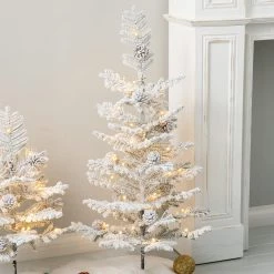 Hot Sale 😍 Glitzhome® 3ft. Pre-Lit Upward Wrapped Flocked Pine Artificial 🔔 Christmas Table Tree, Warm White LED Lights 🎉 -Glitzhome Sales D652284S 3