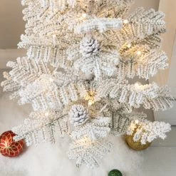 Hot Sale 😍 Glitzhome® 3ft. Pre-Lit Upward Wrapped Flocked Pine Artificial 🔔 Christmas Table Tree, Warm White LED Lights 🎉 -Glitzhome Sales D652284S 6
