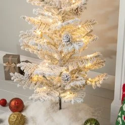 Cheapest ⌛ Glitzhome® 2 Pack 3ft. Pre-Lit Upward Wrapped Flocked Pine Artificial 🎄 Christmas Table Tree, Warm White LED Lights ❤️ -Glitzhome Sales D652285S 4