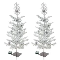 Cheapest ⌛ Glitzhome® 2 Pack 3ft. Pre-Lit Upward Wrapped Flocked Pine Artificial 🎄 Christmas Table Tree, Warm White LED Lights ❤️ -Glitzhome Sales D652285S 7