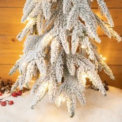 Best Sale 🧨 Glitzhome® 2 Pack 2ft. Pre-Lit Downward Wrapped Flocked Pine Artificial 🎅 Christmas Table Tree, Warm White LED Lights 💯 -Glitzhome Sales D652286S 6