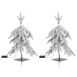 Best Sale 🧨 Glitzhome® 2 Pack 2ft. Pre-Lit Downward Wrapped Flocked Pine Artificial 🎅 Christmas Table Tree, Warm White LED Lights 💯 -Glitzhome Sales D652286S 7
