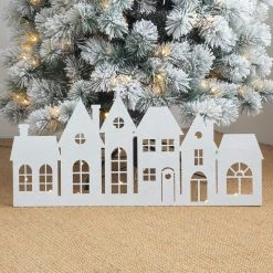 Coupon 👍 Glitzhome® 30" 🎄 Christmas Glittered Metal House Tree Collar with String Lights 👏 -Glitzhome Sales D652299S 3