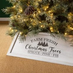 Promo 🌟 Glitzhome® 32" White Trapezoid Farm Fresh 🎅 Christmas Tree Collar 🔥 -Glitzhome Sales D652303S 3