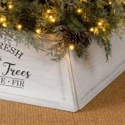 Promo 🌟 Glitzhome® 32" White Trapezoid Farm Fresh 🎅 Christmas Tree Collar 🔥 -Glitzhome Sales D652303S 4