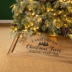 Budget 👍 Glitzhome® 32" Natural Wooden Trapezoid Farm Fresh 🎄 Christmas Tree Collar 🎁 -Glitzhome Sales D652304S 3