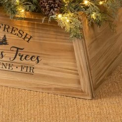 Budget 👍 Glitzhome® 32" Natural Wooden Trapezoid Farm Fresh 🎄 Christmas Tree Collar 🎁 -Glitzhome Sales D652304S 4