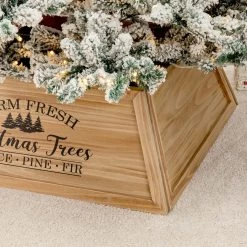Budget 👍 Glitzhome® 32" Natural Wooden Trapezoid Farm Fresh 🎄 Christmas Tree Collar 🎁 -Glitzhome Sales D652304S 7