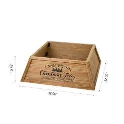 Budget 👍 Glitzhome® 32" Natural Wooden Trapezoid Farm Fresh 🎄 Christmas Tree Collar 🎁 -Glitzhome Sales D652304S 8