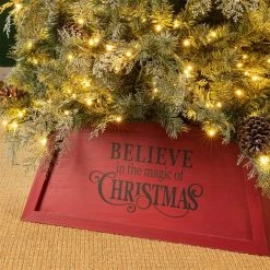 Outlet 🔥 Glitzhome® 26" Red Trapezoid Believe in the Magic ❄ Christmas Tree Collar 🔥 -Glitzhome Sales D652305S 3