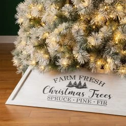 Outlet 👏 Glitzhome® 40" White Wooden Trapezoid Farm Fresh 🎄 Christmas Tree Collar ✨ -Glitzhome Sales D652308S 3