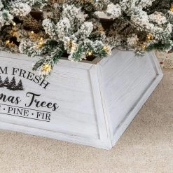 Outlet 👏 Glitzhome® 40" White Wooden Trapezoid Farm Fresh 🎄 Christmas Tree Collar ✨ -Glitzhome Sales D652308S 7