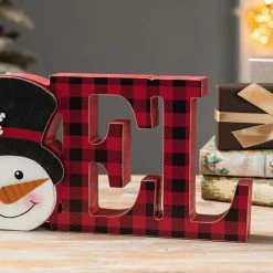 Brand new 🤩 Glitzhome® 15'' NOEL Wooden 🎅 Christmas Plaid Table Décor 🛒 -Glitzhome Sales D652316S 3