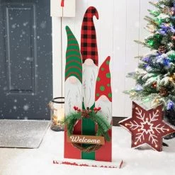 Cheap 🥰 Glitzhome® 34.75'' Wooden Gnome Family Porch Décor ⌛ -Glitzhome Sales D652323S 4