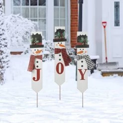 Best Pirce 👏 Glitzhome® JOY Snowman Wooden and Metal Yardstakes, 3ct. ✔️ -Glitzhome Sales D652329S 3