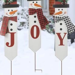 Best Pirce 👏 Glitzhome® JOY Snowman Wooden and Metal Yardstakes, 3ct. ✔️ -Glitzhome Sales D652329S 5