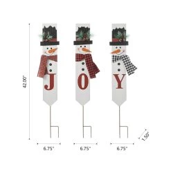 Best Pirce 👏 Glitzhome® JOY Snowman Wooden and Metal Yardstakes, 3ct. ✔️ -Glitzhome Sales D652329S 7