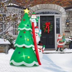 Flash Sale 🔥 Glitzhome® 8ft. Lighted Inflatable Xmas Snowman Climbing Up Tree Décor 🎉 -Glitzhome Sales D652333S 3