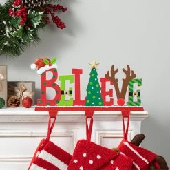 Deals ⌛ Glitzhome® 14.5'' BELIEVE Metal 🎅 Christmas Stocking Holder 😉 -Glitzhome Sales D652341S 4