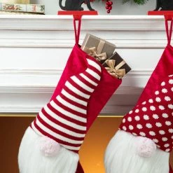 Budget 💯 Glitzhome® 21.75'' 3D Fabric 🎅 Christmas Gnome Stripes & Dots Stocking ❤️ -Glitzhome Sales D652352S 3