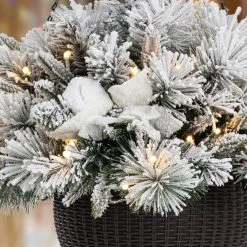 Cheapest ⌛ Glitzhome® 24'' Pre-Lit Snow Flocked 🎁 Christmas Artificial Pine Poinsettia Hanging Baskets, 2ct. ❤️ -Glitzhome Sales D652356S 6