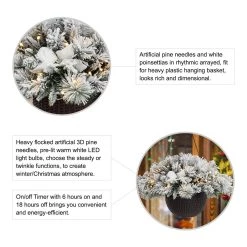 Cheapest ⌛ Glitzhome® 24'' Pre-Lit Snow Flocked 🎁 Christmas Artificial Pine Poinsettia Hanging Baskets, 2ct. ❤️ -Glitzhome Sales D652356S 8