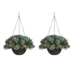 Hot Sale 👍 Glitzhome® 24'' Pre-Lit Frosted 🎁 Christmas Artificial Pinecone Hanging Baskets, 2ct. 🧨