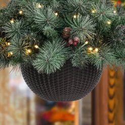 Hot Sale 👍 Glitzhome® 24'' Pre-Lit Frosted 🎁 Christmas Artificial Pinecone Hanging Baskets, 2ct. 🧨 -Glitzhome Sales D652358S 4
