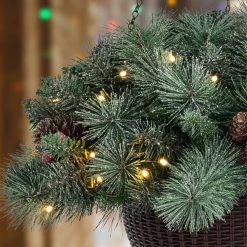 Hot Sale 👍 Glitzhome® 24'' Pre-Lit Frosted 🎁 Christmas Artificial Pinecone Hanging Baskets, 2ct. 🧨 -Glitzhome Sales D652358S 5