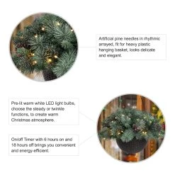 Hot Sale 👍 Glitzhome® 24'' Pre-Lit Frosted 🎁 Christmas Artificial Pinecone Hanging Baskets, 2ct. 🧨 -Glitzhome Sales D652358S 7