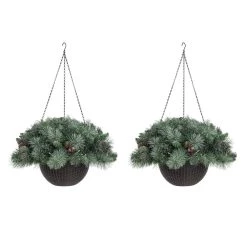 Hot Sale 👍 Glitzhome® 24'' Pre-Lit Frosted 🎁 Christmas Artificial Pinecone Hanging Baskets, 2ct. 🧨 -Glitzhome Sales D652358S 8