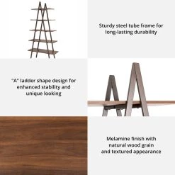 Flash Sale 😀 Glitzhome® Modern Industry Walnut 6ft. 5-Tier A Frame Etagere Bookshelf 🎁 -Glitzhome Sales D670842S 4