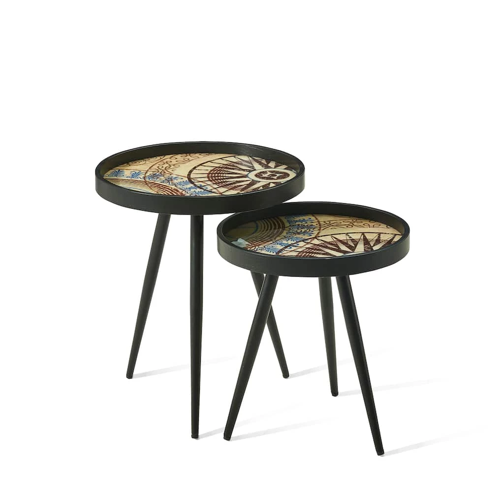 Hot Sale ✨ Glitzhome® Nesting Side Table with Polygonal Star Pattern Tray Top Set ⌛ 3 Hot Sale ✨ Glitzhome® Nesting Side Table with Polygonal Star Pattern Tray Top Set ⌛