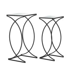 Best deal 🤩 Glitzhome® Metal Tall Accent Table with Glass Top Set 🧨 -Glitzhome Sales D670851S 1