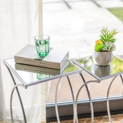 Best deal 🤩 Glitzhome® Metal Tall Accent Table with Glass Top Set 🧨 -Glitzhome Sales D670852S 3