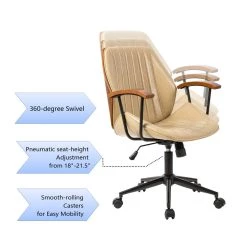 New 🎁 Glitzhome® 38" Cream Leatherette Gaslift Adjustable Swivel Office Chair 😍 -Glitzhome Sales D670865S 7