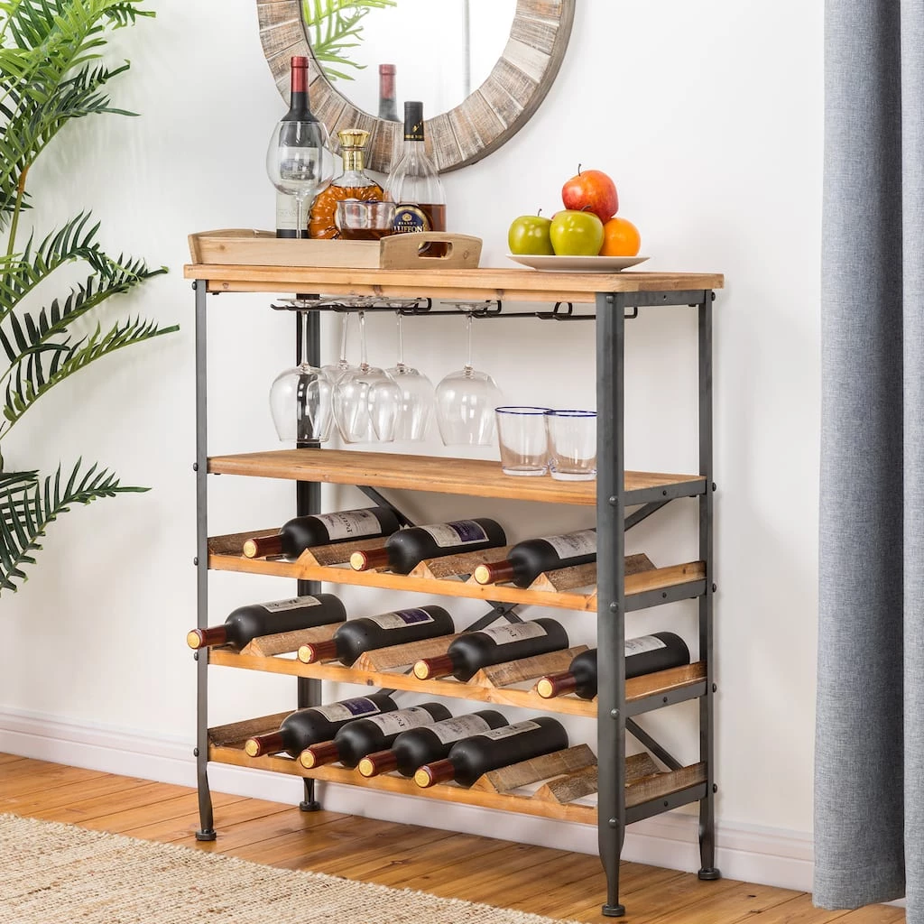 Discount π₯° Glitzhome® 34.25" Wooden Wine Rack with Metal Frame π 4 Discount π₯° Glitzhome® 34.25" Wooden Wine Rack with Metal Frame π - Image 2
