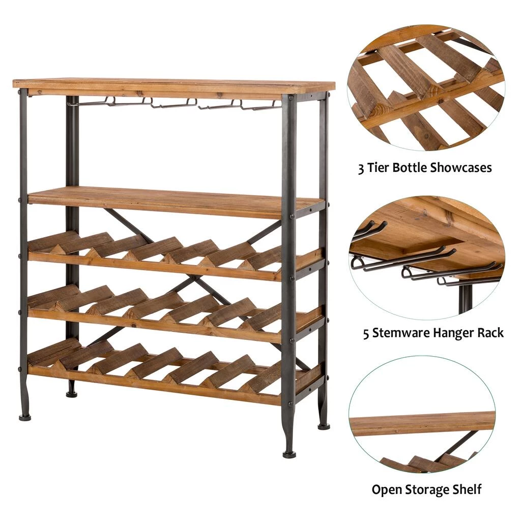 Discount π₯° Glitzhome® 34.25" Wooden Wine Rack with Metal Frame π 6 Discount π₯° Glitzhome® 34.25" Wooden Wine Rack with Metal Frame π - Image 4
